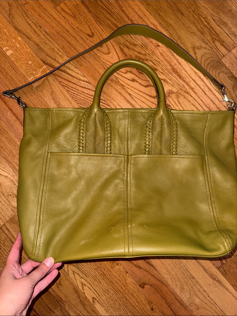 Aimee Kestenberg Olive Green Braided Leather Tote - Picture 2 of 4